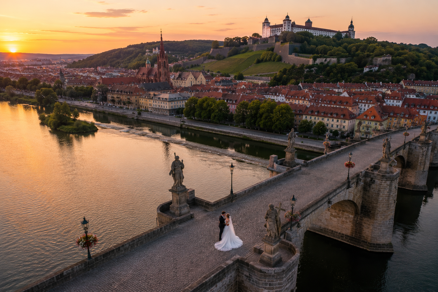 Brautpaar auf der Alten Mainbrücke Würzburg