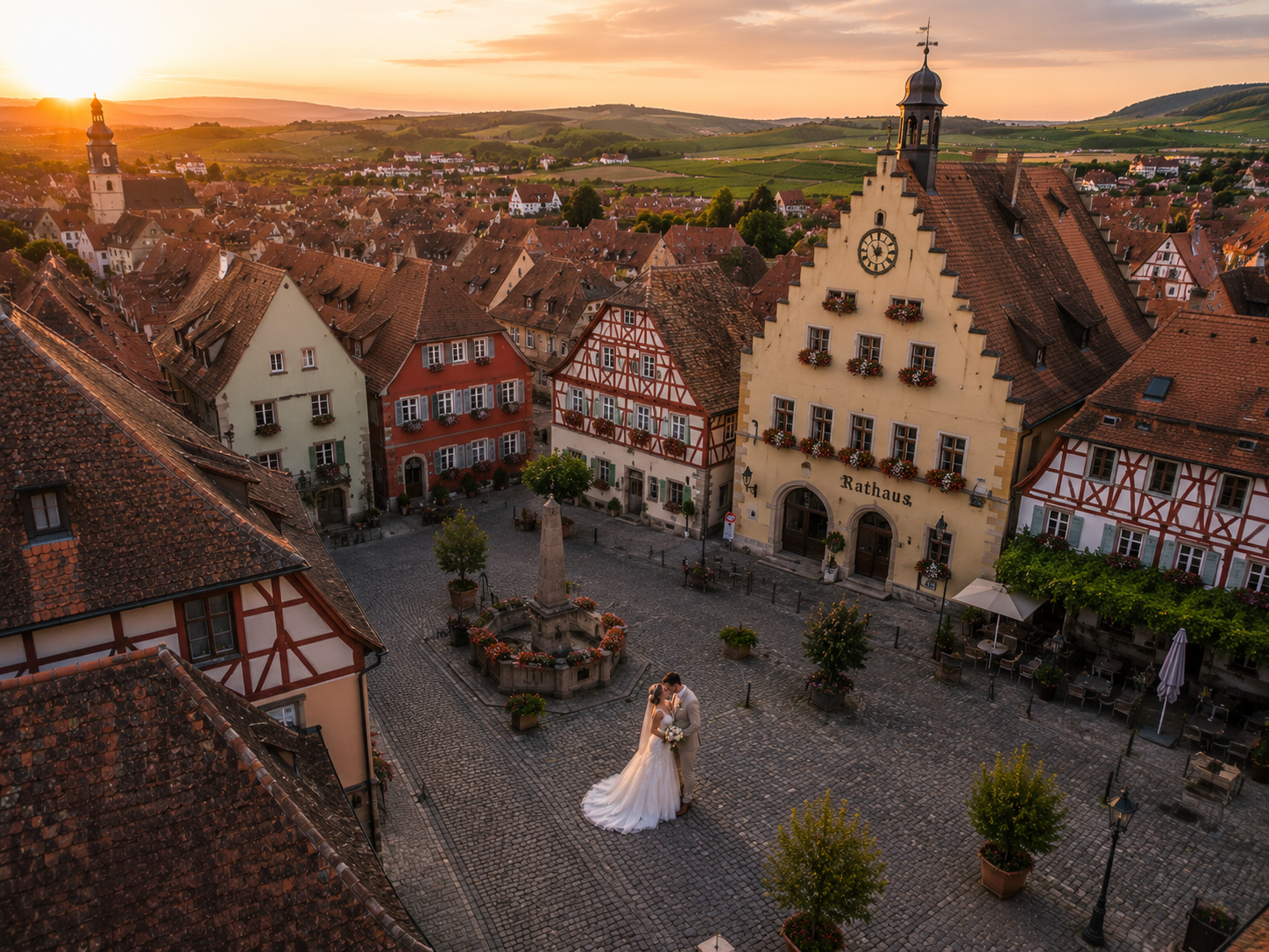 Brautpaar am Marktplatz von Iphofen