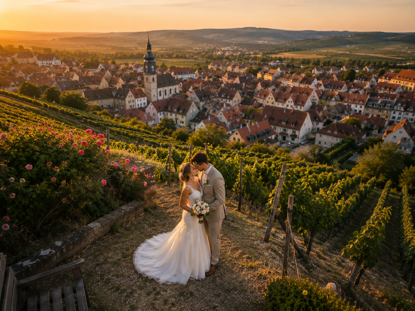 Brautpaar in den Weinbergen von Iphofen
